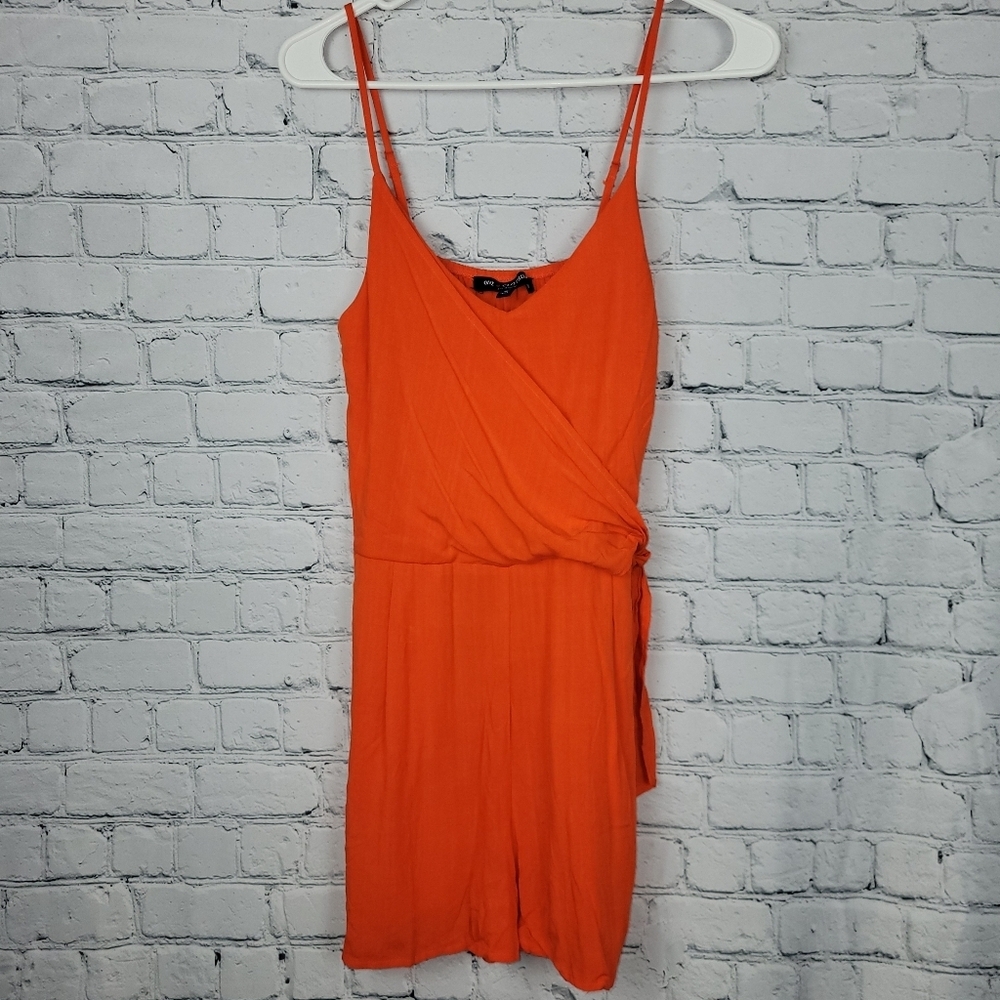 Size S Tie Front Orange Romper With Pockets - One ♡ Clothing